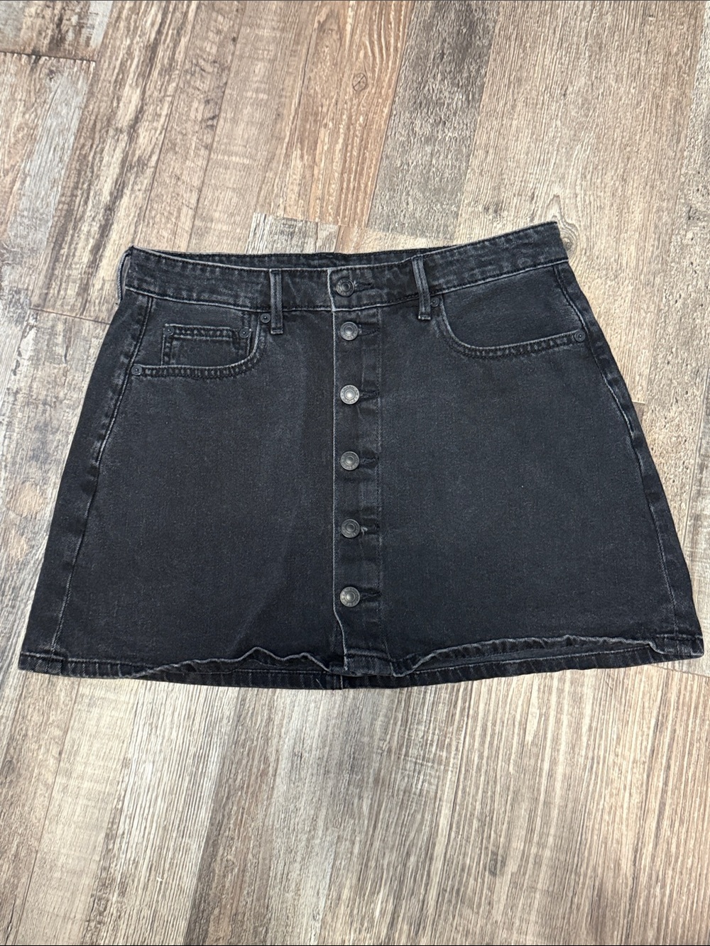 American Eagle High Rise A Line Black Denim Mini Skirt Size 8